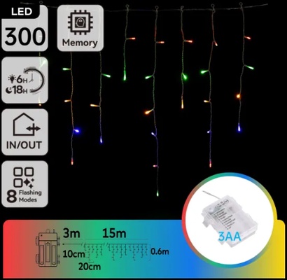 Cortina de Luces Led Navidad Varios Colores con Pila 15 Mt